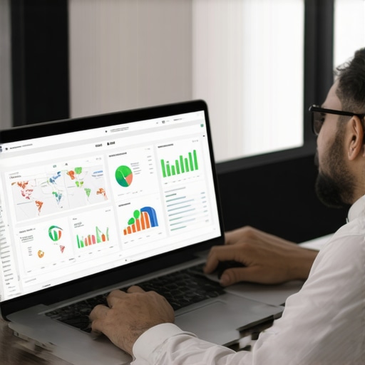 SEO professional reviewing local search rankings with charts and laptop