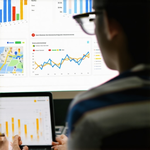 Person reviewing SEO analytics on Google Maps with charts.