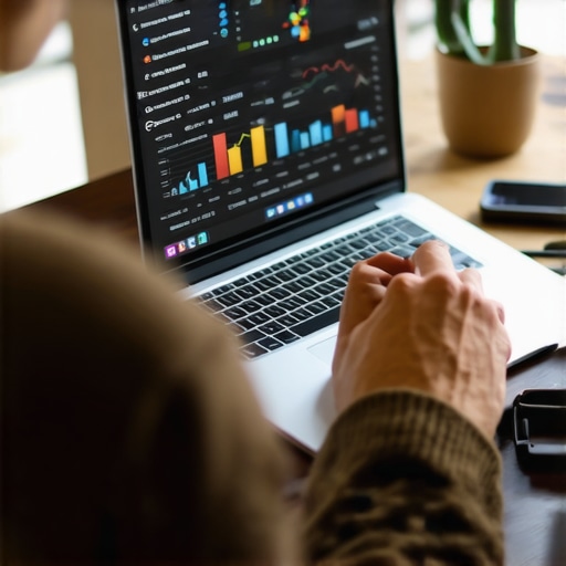 Analyzing Local SEO Data for Ongoing Map Pack Success Person reviewing local SEO metrics on a laptop, emphasizing maintenance and tools for sustained visibility.