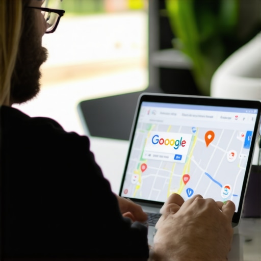 Business owner working on Google Maps profile on laptop