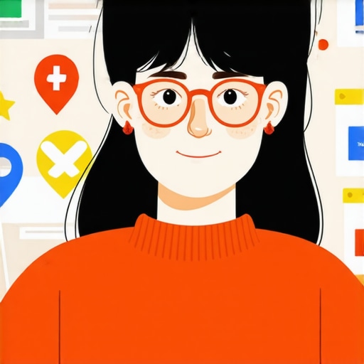 Optimizing Google Maps Listing Person working on improving a Google Maps profile with review and keyword icons