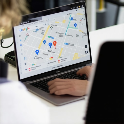 Person optimizing GMB profile on laptop with local map interface
