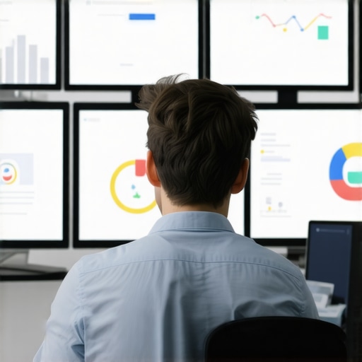 An analyst reviewing local SEO and map pack data on a multiple monitors setup