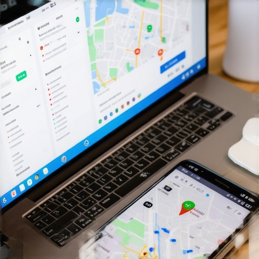 Monitoring Local SEO Performance with Dashboard Person analyzing local SEO metrics on a computer screen with map rankings and analytics tools