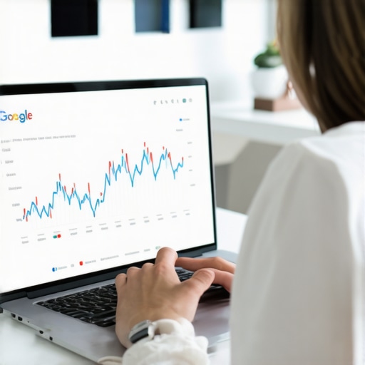 Person editing Google My Business profile on a laptop with ranking charts