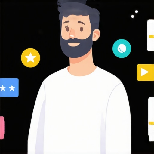 Local business owner updating Google My Business profile on laptop with icons representing reviews, citations, and keywords.