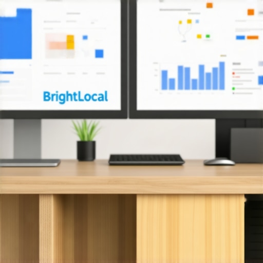 Computer screens displaying SEO analytics and citation management tools for local map rankings.