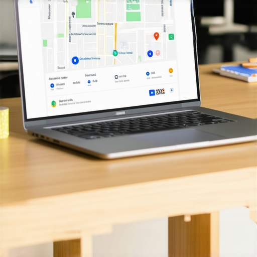 A workspace with a laptop showing Google Maps analytics, illustrating local SEO optimization techniques