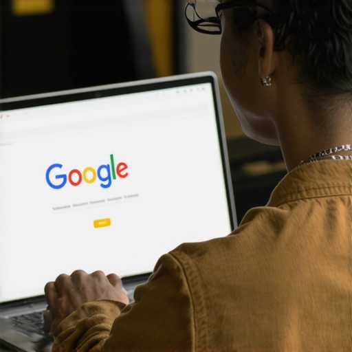 Business owner editing Google My Business profile on a laptop, focusing on local SEO optimization.