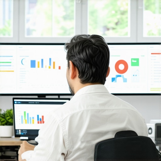 Business owner analyzing SEO tools dashboard for local map ranking insights