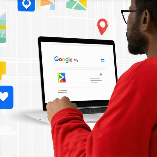 Digital marketing professional optimizing Google My Business profile on a computer.