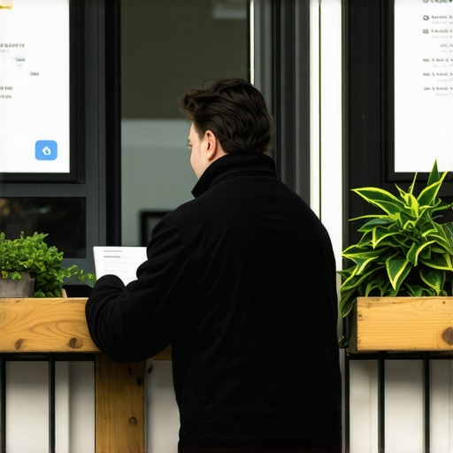 Business owner updating local business profile with signs in a busy district