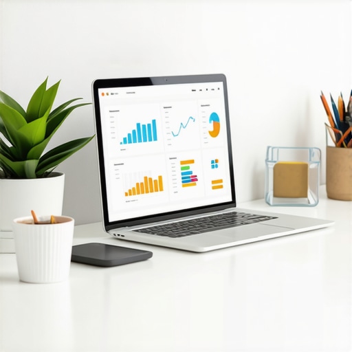 Workspace with SEO software dashboards showing local ranking analytics.