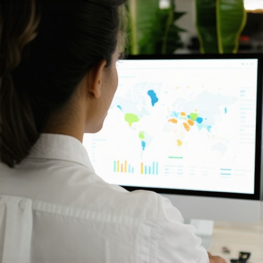 A person analyzing map visibility metrics on a computer to maintain local ranking strategies.