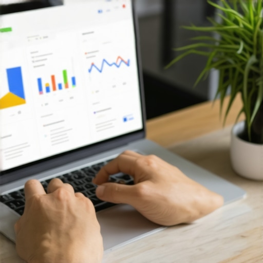 Person updating Google My Business listing with charts on screen.