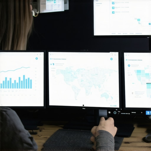 A person analyzing local SEO performance data on multiple screens for sustained Google My Business ranking